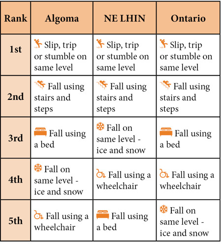 Leading causes of fall-related hospitalizations in 2016.