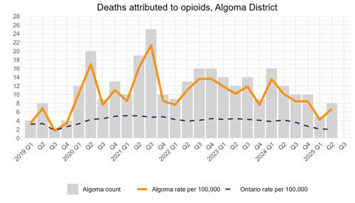 Deaths attributed to opioids, Algoma district